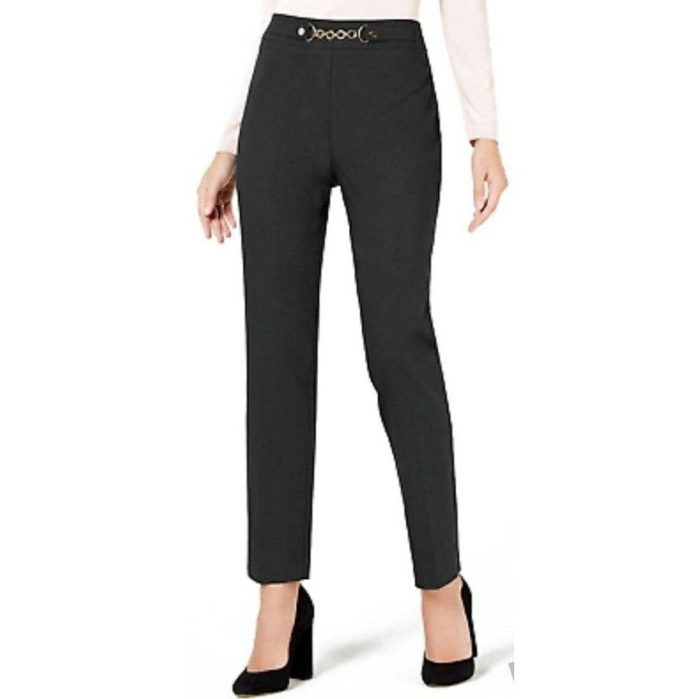 JM Collection Womens Black Chain Slim Leg Comfort Waistband Pull On Pant Size PP